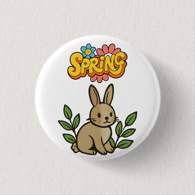 Retro 70er Frühling-Hasen Grafikdesign Button (Vorderseite)