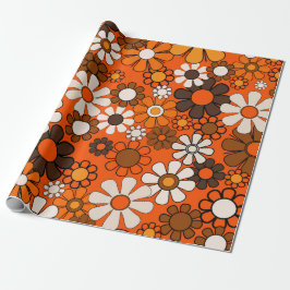 Retro 70er Geburtstag Boho Blumen Braun Orange Geschenkpapier