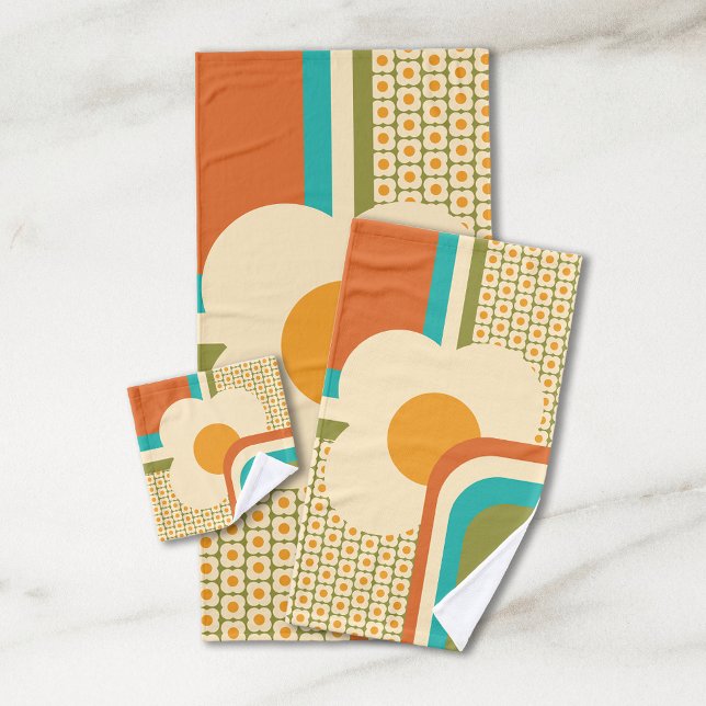 Retro 70er Geometric Floral Badhandtuch Set (Von Creator hochgeladen)