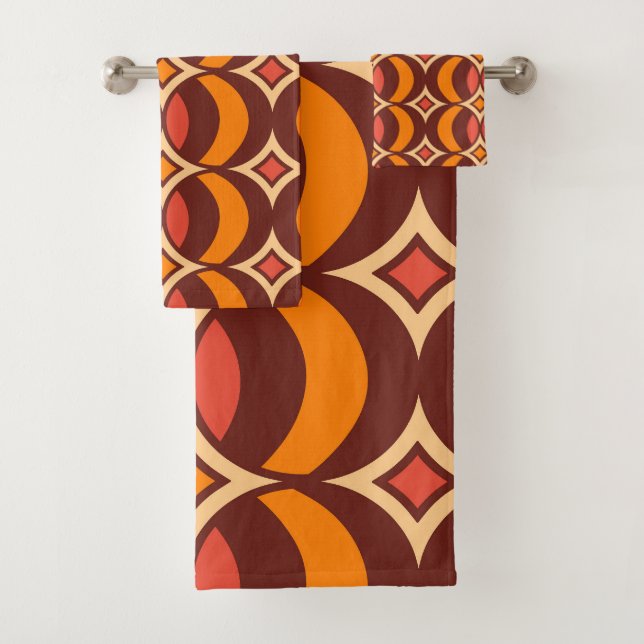 Retro 70er Geometric Globe Muster Herbst Badhandtuch Set (Insitu)