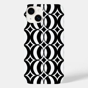 Retro 70er Geometric Globe Pattern Schwarz & Weiß Case-Mate iPhone 14 Hülle