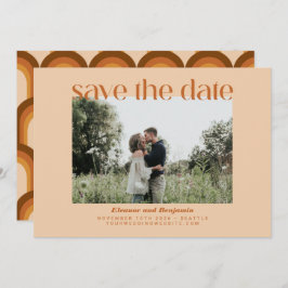 Retro 70er Geometric Terracotta Tan Foto Wedding Save The Date