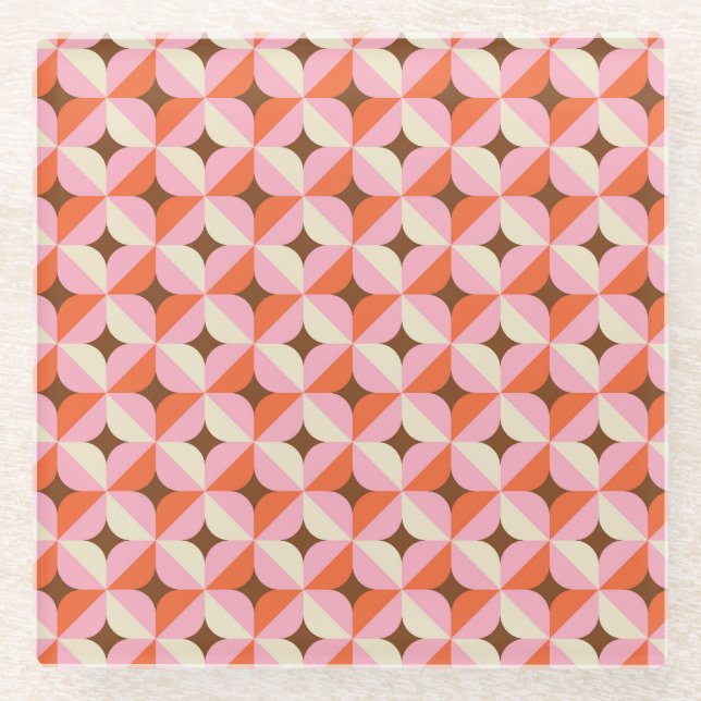 Retro 70er geometrisches nahtloses Muster. Glasuntersetzer (Vorderseite)