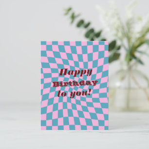 Retro 70er gezauberte Karo glücklich Geburtstag Postkarte