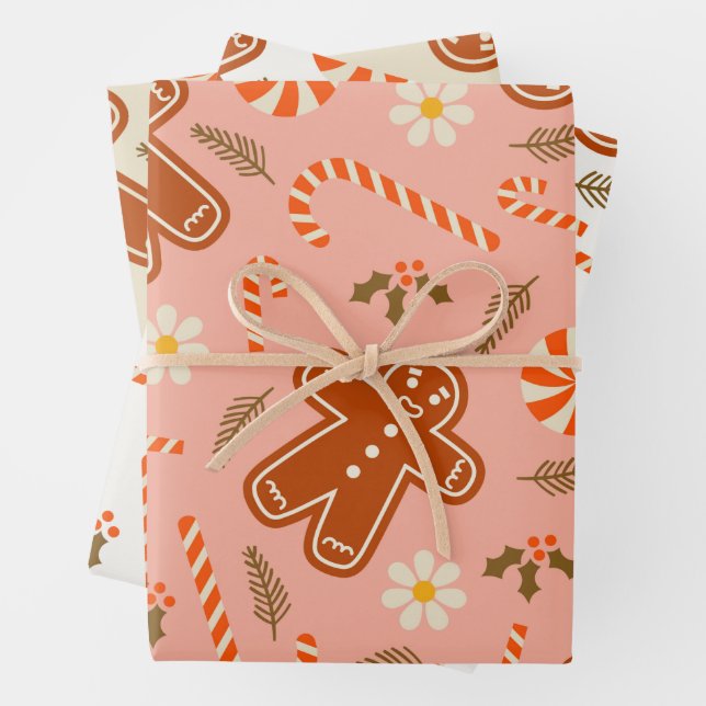 Retro 70er Gingerbread Man Weihnachtsdekorationspa Geschenkpapier Set (Beispiel)