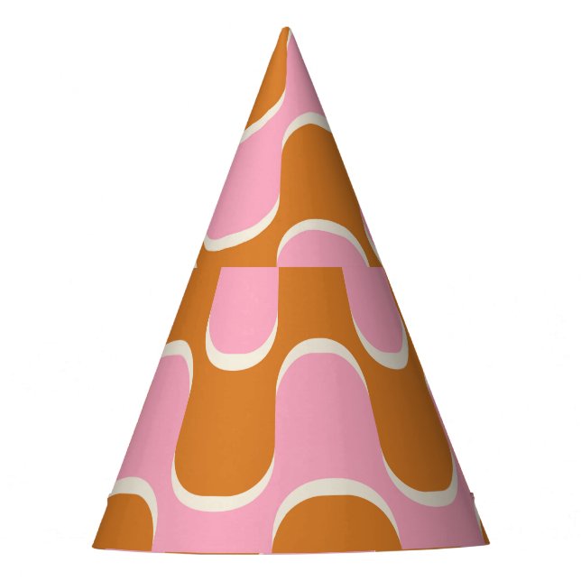 Retro 70er: Gold-Pink Wavy Muster. Partyhütchen (Vorderseite)