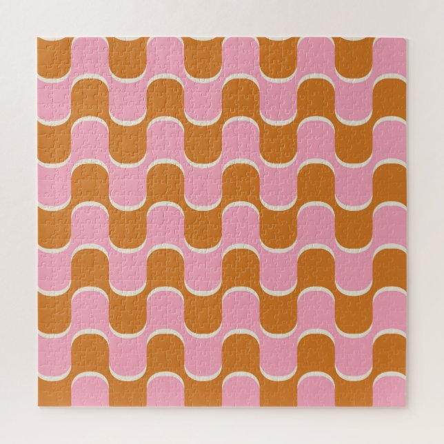 Retro 70er: Gold-Pink Wavy Muster. Puzzle (Vertikal)