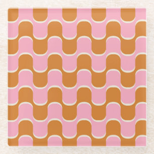 Retro 70er: Gold-Rosa Wellenmuster. Glasuntersetzer