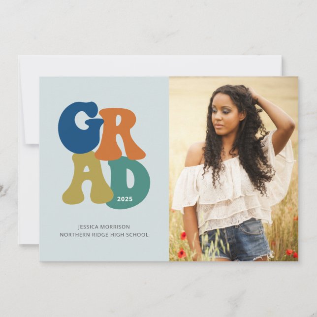 Retro '70er Grad 2025 Groovy Graduation Party Einladung (Vorderseite)