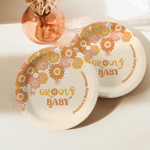 Retro 70er Groovy Babydusche Servietten Papier Tel Pappteller
