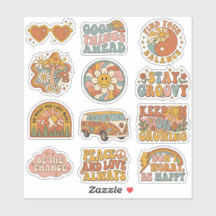 Retro 70er Groovy Boho Aufkleber Sticker Pack