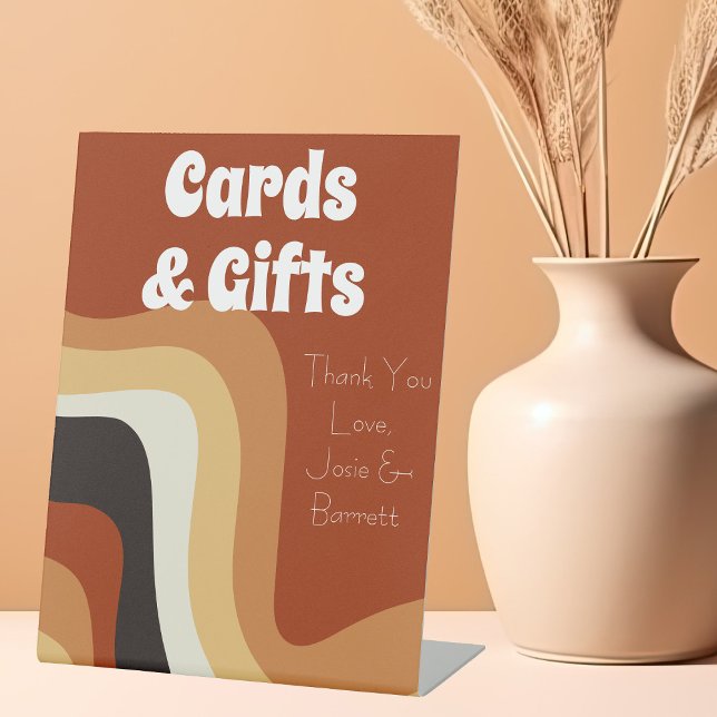 Retro 70er Groovy Boho Hochzeitskarten und Geschen Sockelschild (Von Creator hochgeladen)