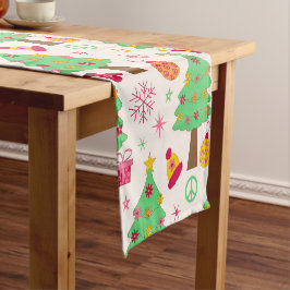 Retro 70er Groovy Christmas Trees Pattern Kurzer Tischläufer