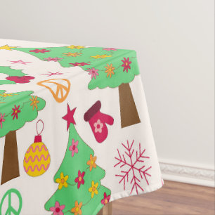 Retro 70er Groovy Christmas Trees Pattern Tischdecke