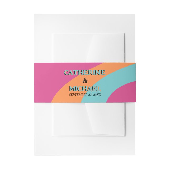 Retro 70er Groovy Fuchsia Fun Wedding Einladungsbanderole (Vorderseite Beispiel)