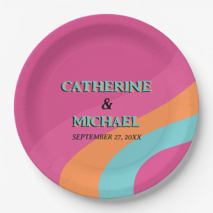 Retro 70er Groovy Fuchsia Fun Wedding Pappteller