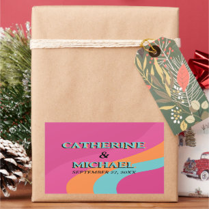 Retro 70er Groovy Fuchsia Fun Wedding Rechteckiger Aufkleber