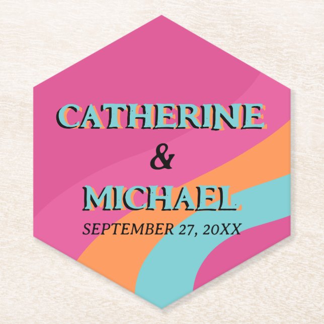 Retro 70er Groovy Fuchsia Fun Wedding Untersetzer (Vorderseite)