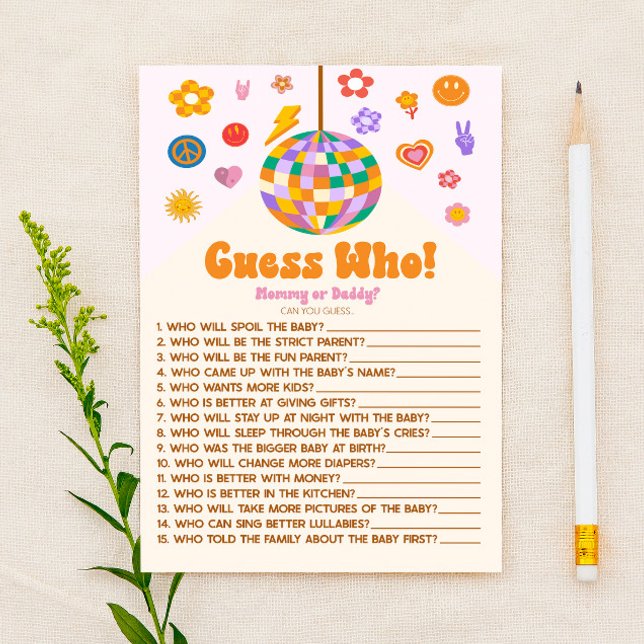 Retro 70er Groovy Guess Who! Baby Shower Game Briefpapier (Von Creator hochgeladen)