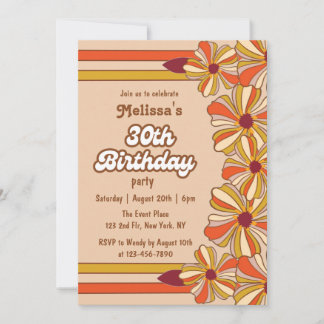 Retro 70er Groovy Hippie Blume 30. Geburtstag Einladung