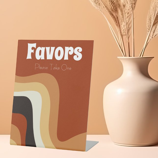 Retro 70er Groovy Orange Bohemische Gastgeschenke  Sockelschild (Von Creator hochgeladen)