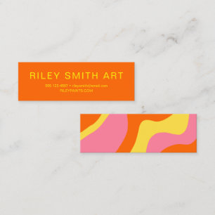 Retro 70er Groovy Orange Yellow Pink Abstrakt Mini Visitenkarte