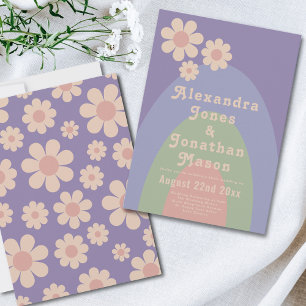 Retro 70er Groovy Pastel Colors Wedding Einladung
