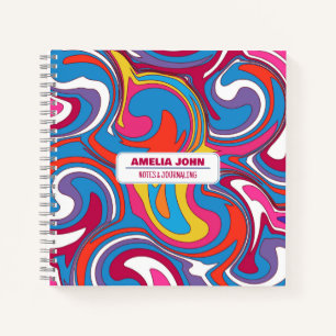 Retro 70er Groovy Psychedelic Name Notebook Notizbuch