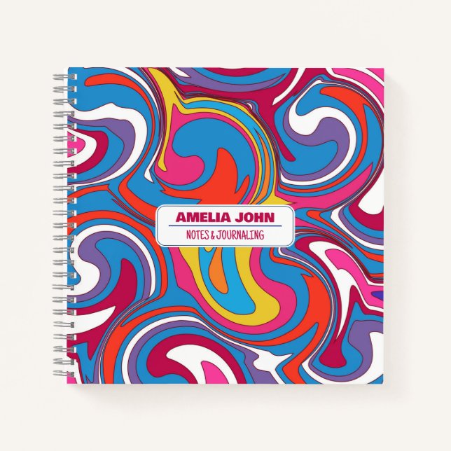 Retro 70er Groovy Psychedelic Name Notebook Notizbuch (Vorderseite)