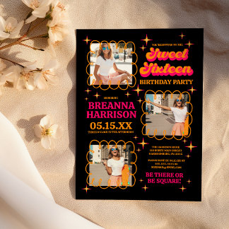 Retro 70er Groovy Typografie 16 . Geburtstag Einladung