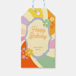 Retro 70er Groovy Wave Blume Happy Birthday Geschenkanhänger