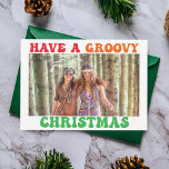 Retro 70er Groovy Weihnachten Vintages Hippie-Foto<br><div class="desc">Ich wünsche dir ein frohes Weihnachtsfest. Passen Sie Ihre niedliche Retro-Hippie-Urlaubskarte mit diesem trendigen 70er-Text in lustigen Farben an. Eine farbenfrohe Weihnachtskarte mit Ihrem Vintagen Foto.</div>