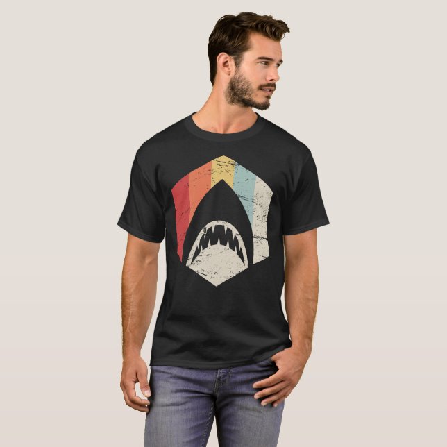 Retro 70er große weißer Haifisch-Ikone T-Shirt (Vorne ganz)