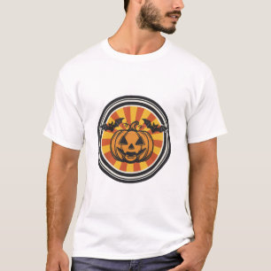Retro 70er Halloween-Kürbis-Fledermaus-Abzeichen T T-Shirt