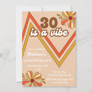 Retro 70er Hippie Blume Zigzag 30. Geburtstag Einladung