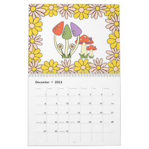 Retro 70er Hippie Groovy Pilz & Blume Kalender