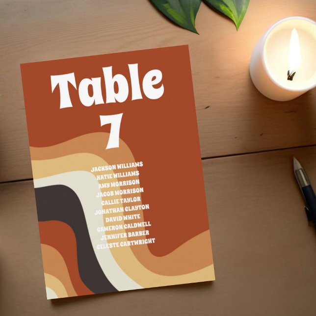Retro 70er Hochzeitkarten-Tischnummer (Von Creator hochgeladen)