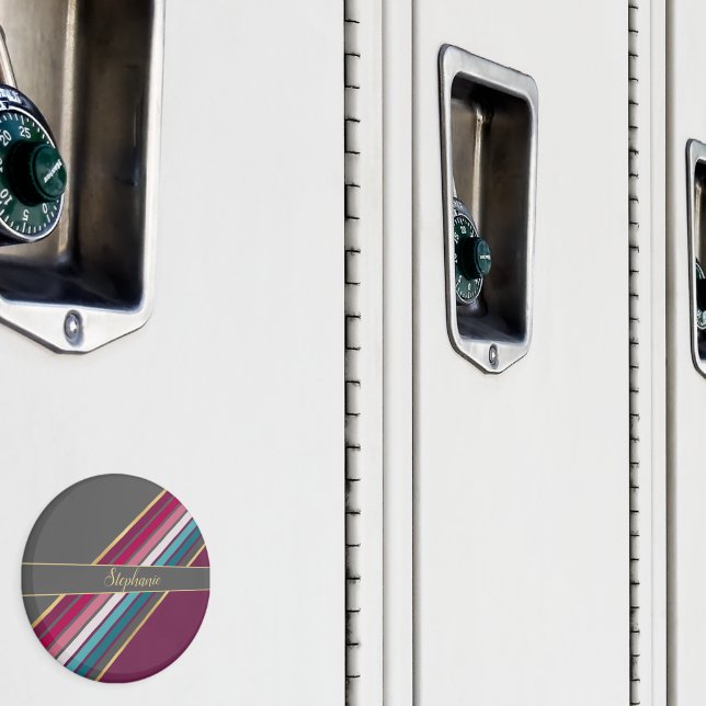 Retro 70er Inspiriert Grau und Lila Streifen Magnet (In Situ (Schrank))