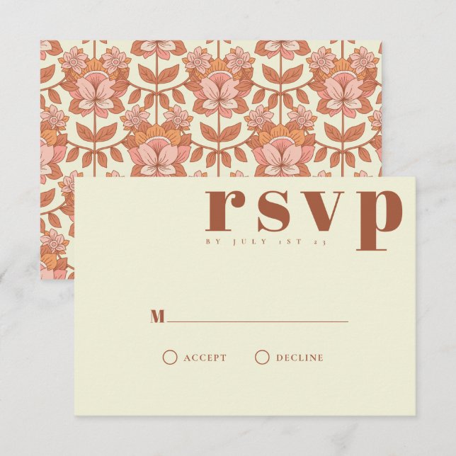 Retro-70er inspiriert RSVP-Hochzeitkarte RSVP Karte (Vorne/Hinten)