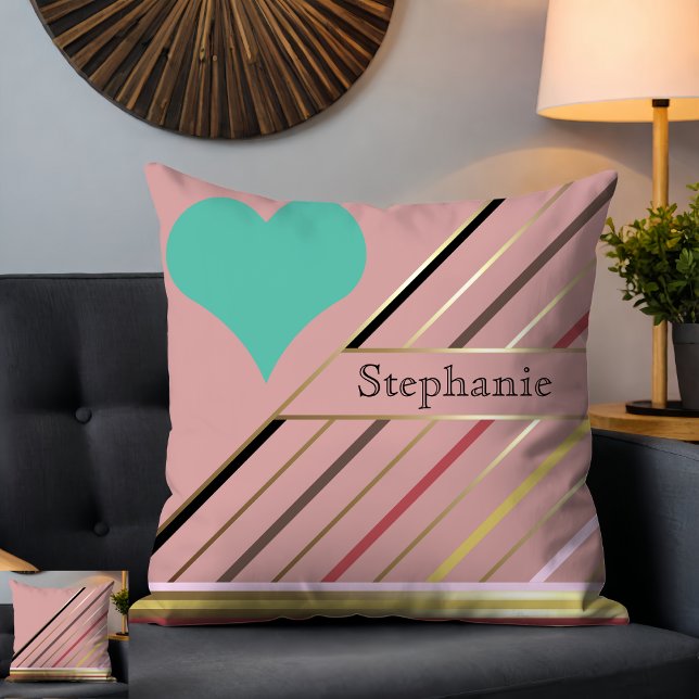 Retro 70er Inspirierte Streifen Rose und Gold Kissen (Von Creator hochgeladen)