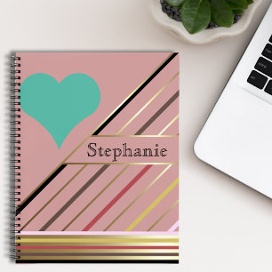 Retro 70er Inspirierte Streifen Rose und Gold Notizbuch
