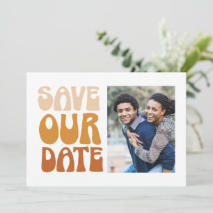 Retro 70er Jahre Beige Braun Fette Foto Hochzeit B Save The Date