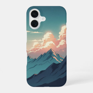 Retro-70er-Jahre-Berglandschaft mit hellen Wolken iPhone 16 Hülle