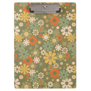 Retro 70er Jahre Blumen-Boho-Muster Klemmbrett