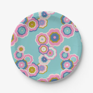 Retro 70er Jahre Blumen Boho Muster Pappteller