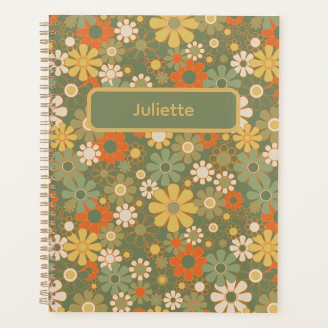 Retro 70er Jahre Blumen-Boho-Muster Planer (Vorderseite)