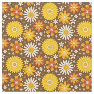 Retro 70er-Jahre Blumen mit atomaren Sternen auf B Stoff