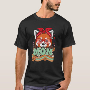 Retro 70er Jahre Blumen Roter Panda Mama Oma Mutte T-Shirt