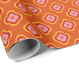 Retro 70er Jahre Blumenmuster - orange & pink Geschenkpapier