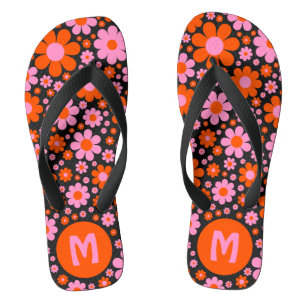 Retro 70er Jahre Blumenmuster personalisiert  Flip Flops